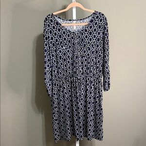 Perseption Concepts Navy Geometic Patterned Dress 3/4 Sleeve XL